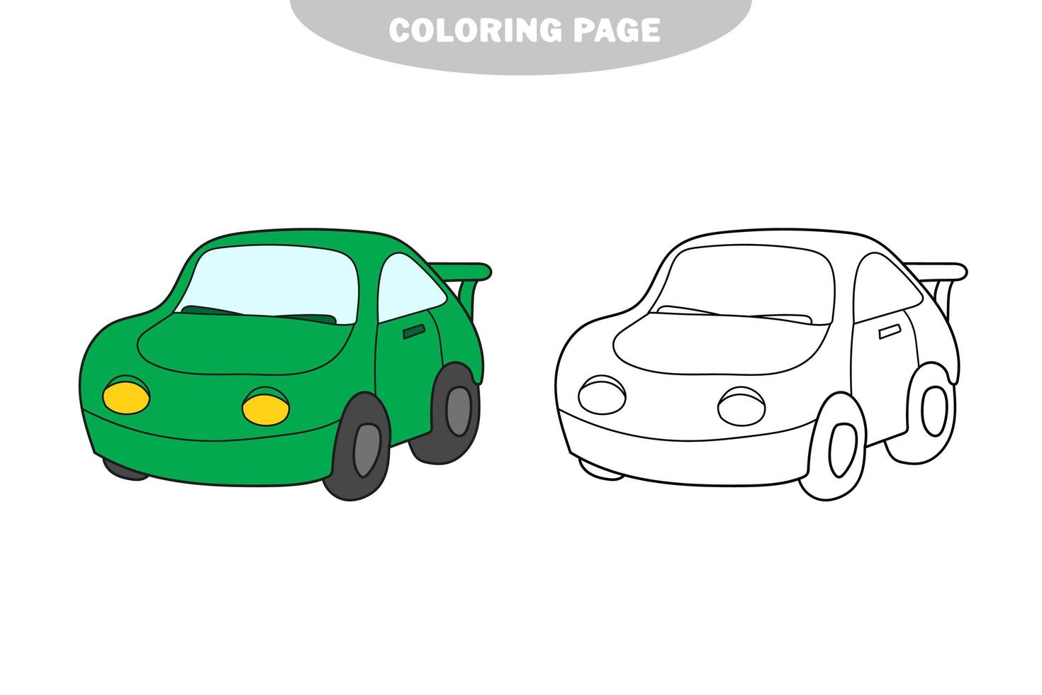 Simple coloring page. Vector Illustration of Cartoon Car - Coloring book