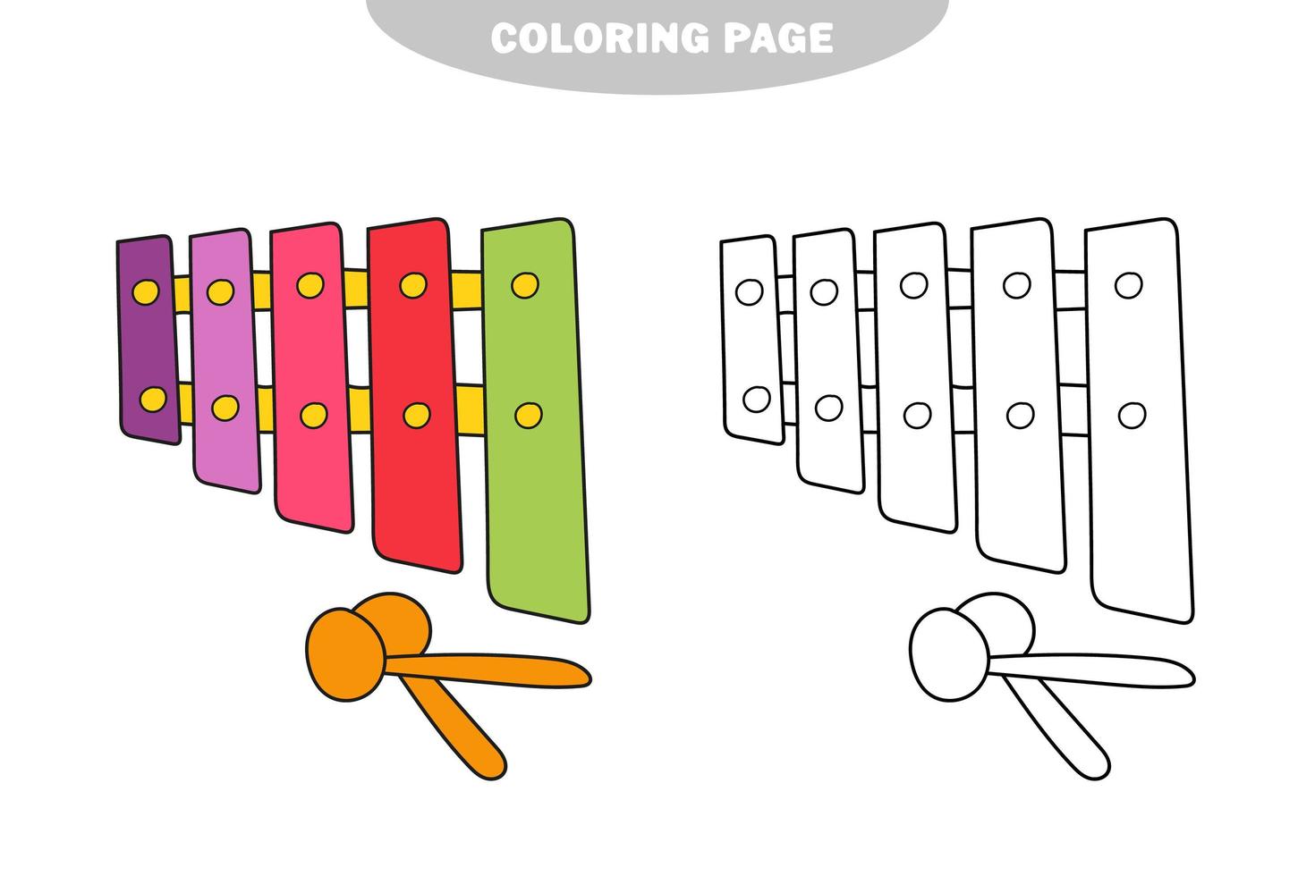 Simple coloring page. Coloring book for children, musical instruments -xylophone vector