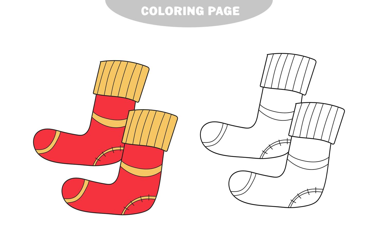 simple página para colorear. libro para colorear para niños, calcetines cálidos hasta la rodilla vector