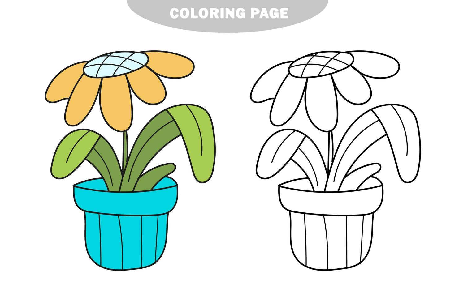 Simple coloring page. Cute Daisy Flower plant, hand drawn vector illustration