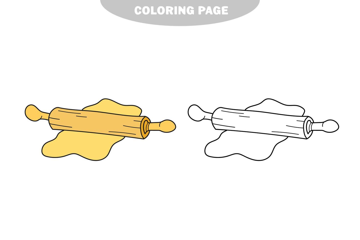 Simple coloring page. Coloring book for kids. Kitchen - Rolling pin and dough vector