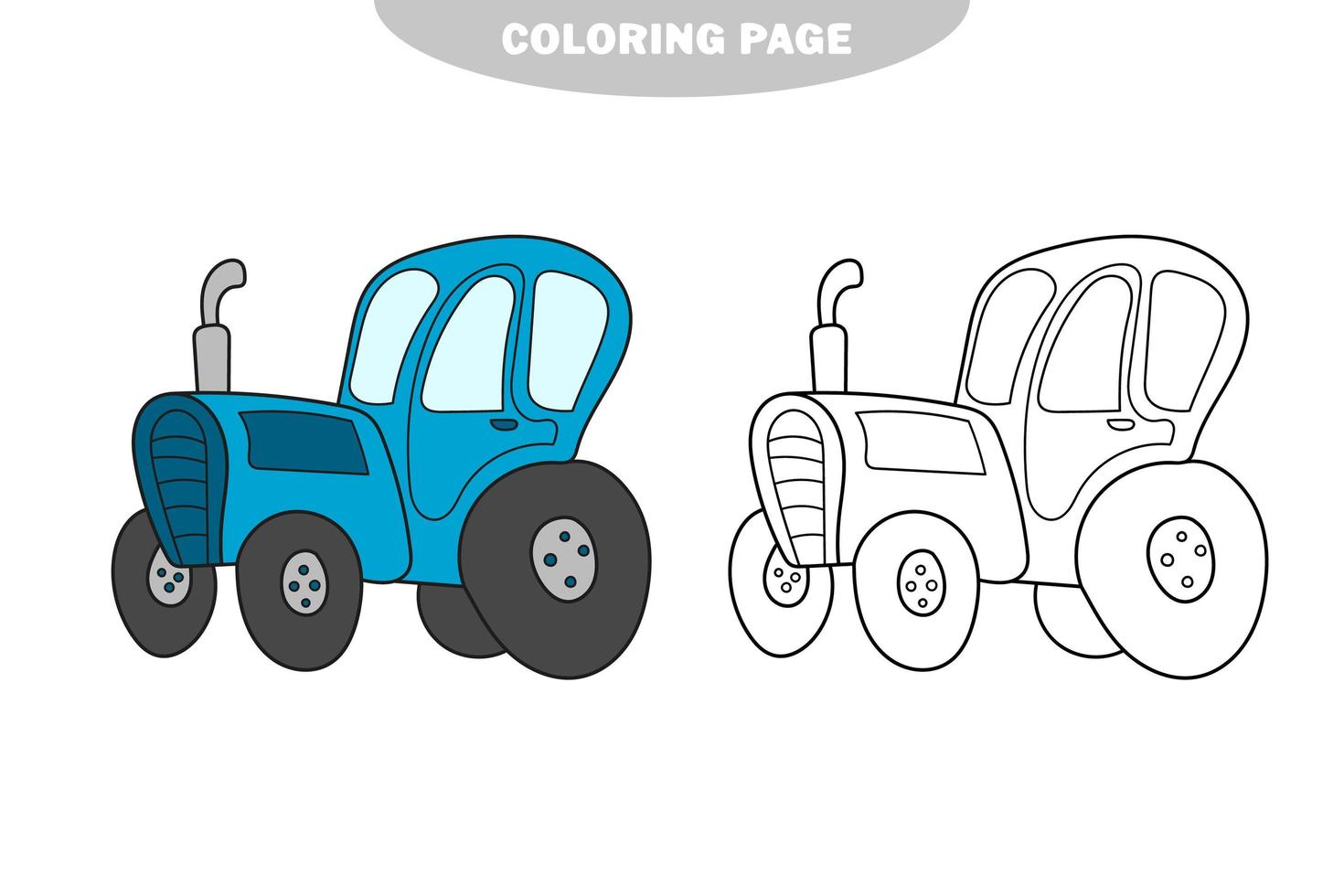 Simple coloring page. Tractor Side View Coloring Book. Line Art. vector