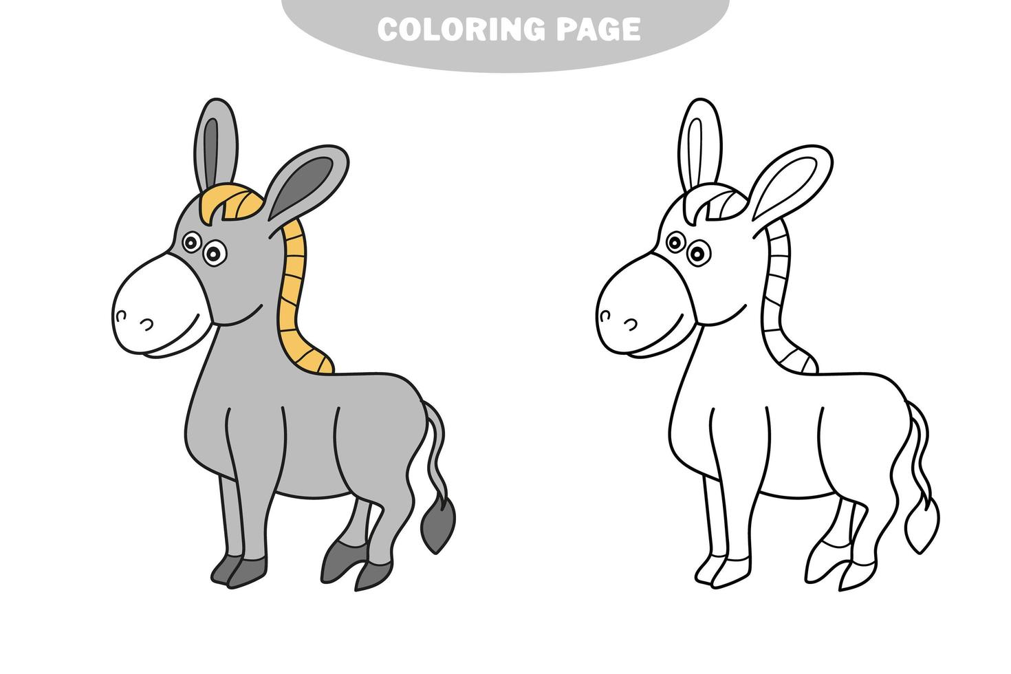 Simple coloring page. Vector illustration of Cartoon donkey - Coloring book