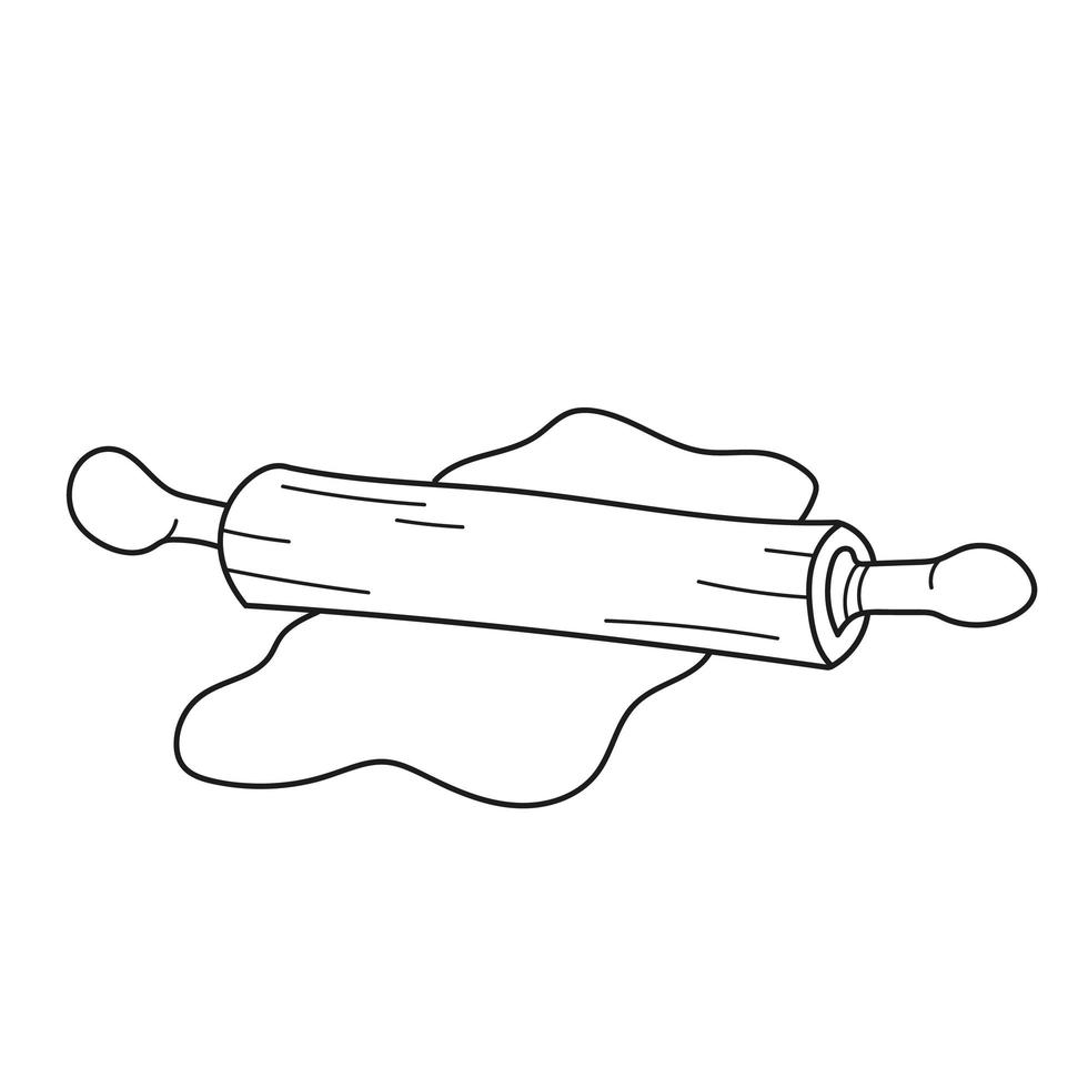 Simple coloring page. Coloring book for kids. Kitchen - Rolling pin and dough vector