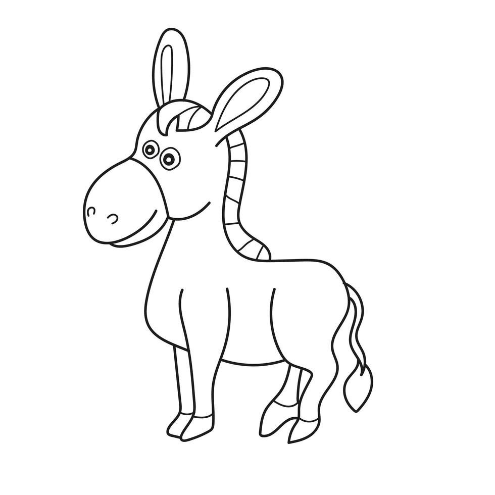 Simple coloring page. Vector illustration of Cartoon donkey - Coloring book