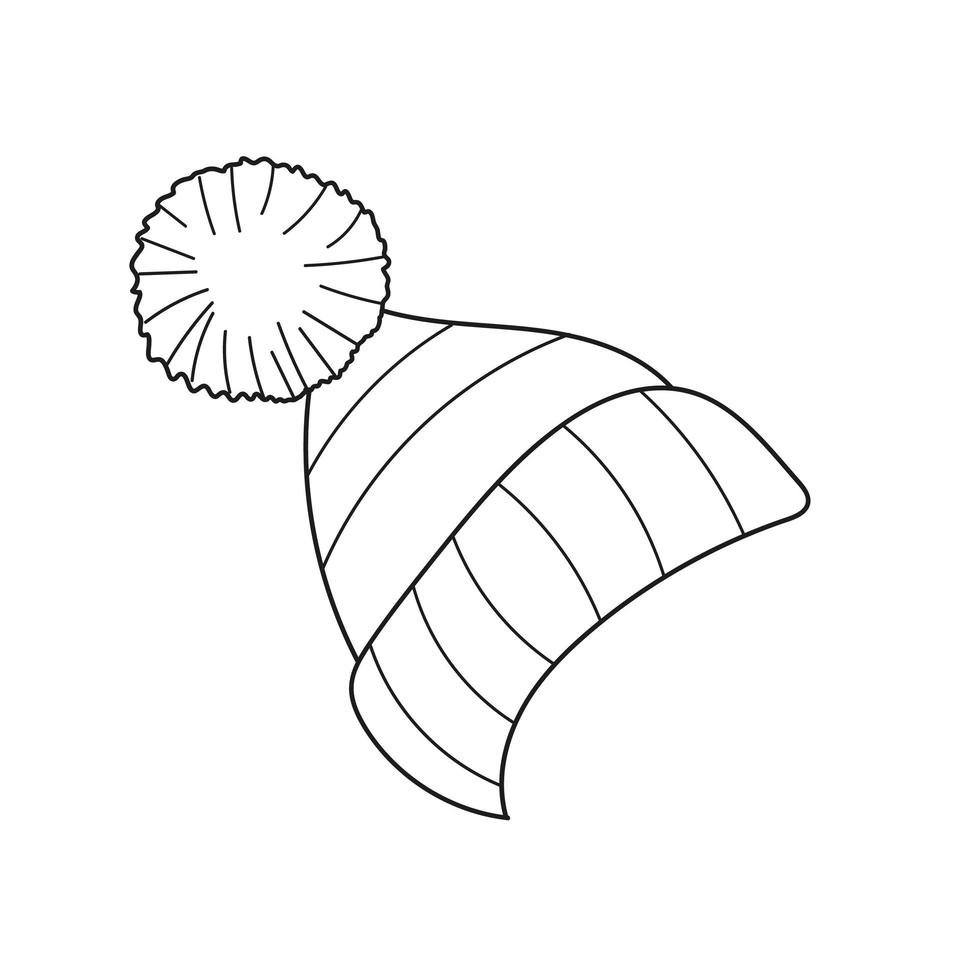 Simple coloring page. Outline of cartoon cute woolen knitted hat
