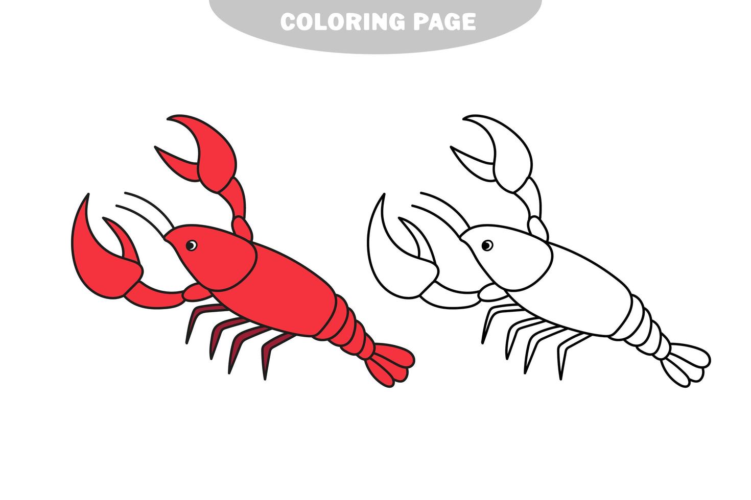 simple página para colorear. Ilustración de vector de cáncer de camarón de dibujos animados