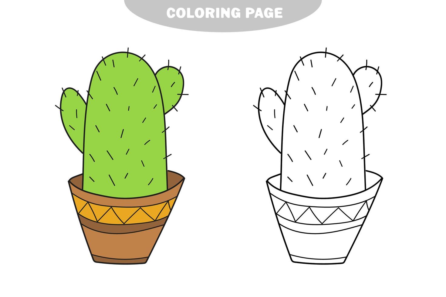 simple página para colorear. Ilustración vectorial de cactus - maceta linda para colorear libro vector