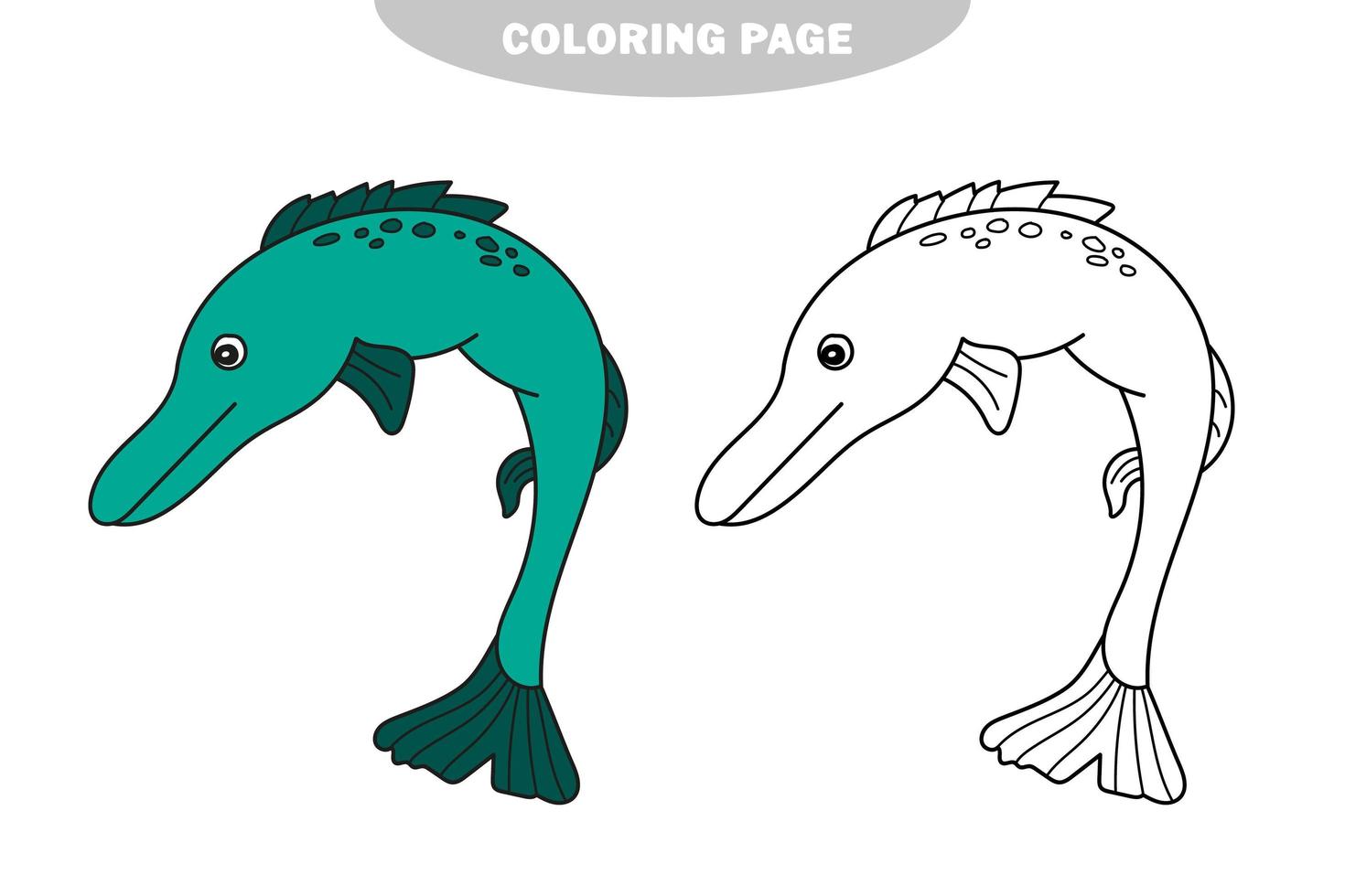 simple página para colorear. lucio estilizado un pez depredador de agua dulce de cuerpo largo vector
