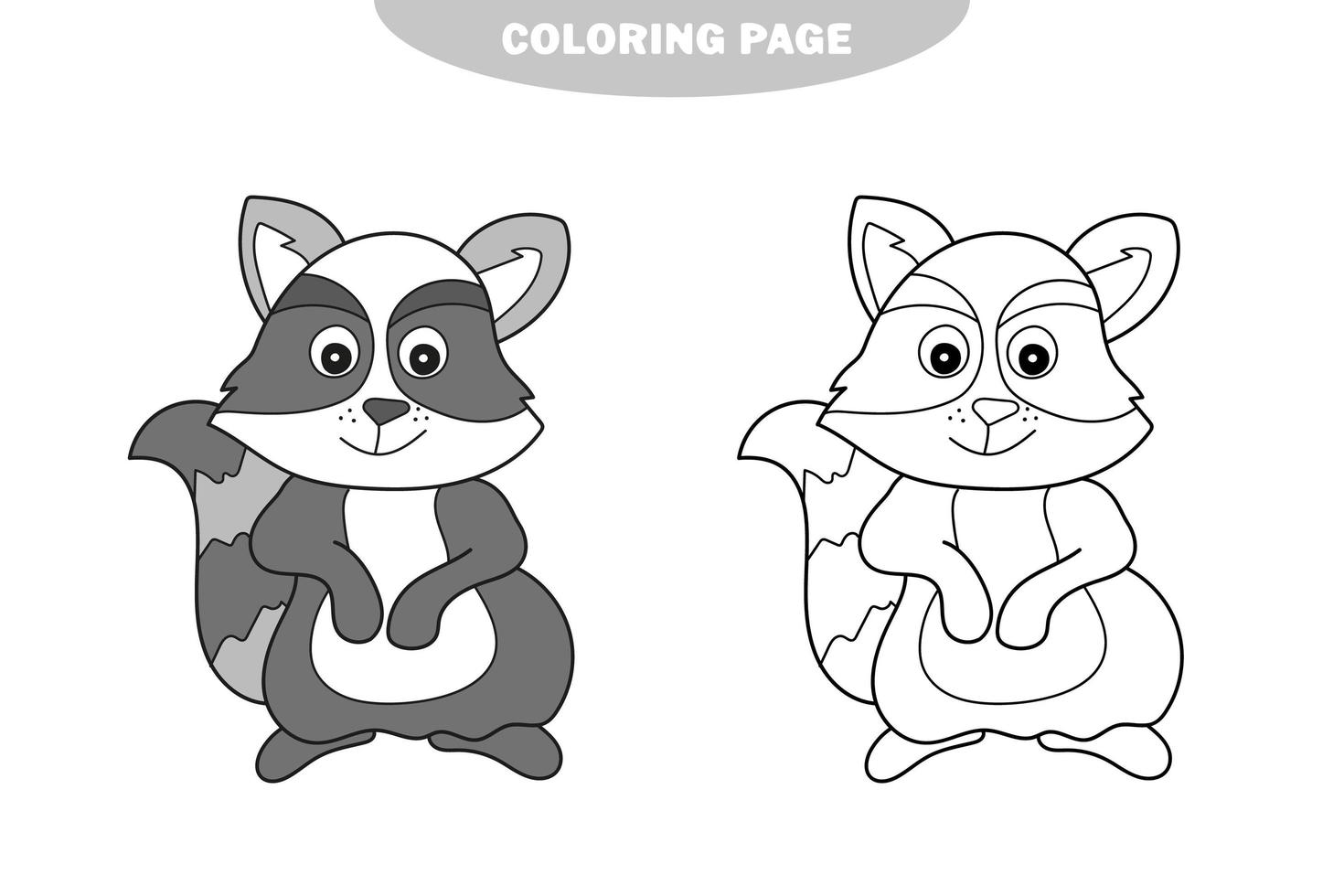 simple página para colorear. bosque animal mapache doodle dibujos animados simple ilustración vector