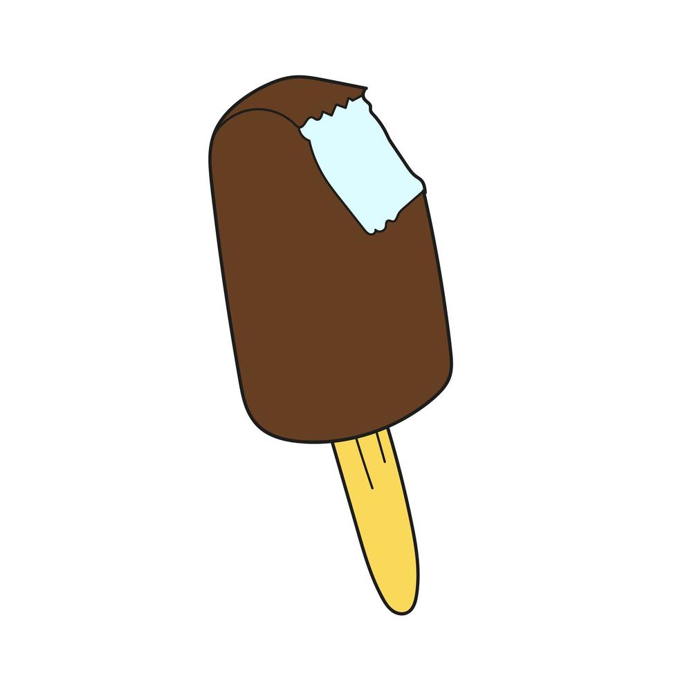 icono de dibujos animados simple. paleta de helado mordida cubierta de chocolate vector