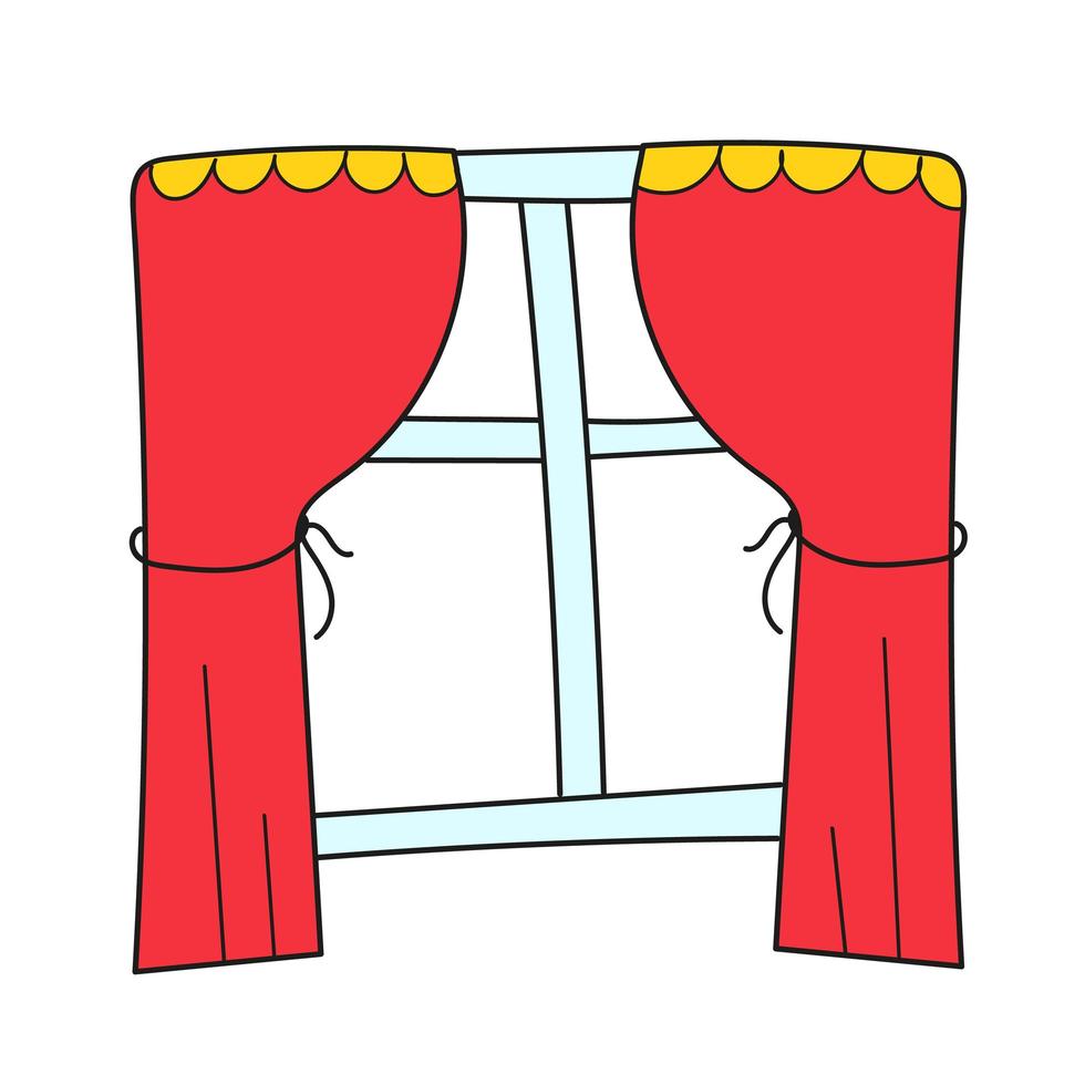 Simple cartoon icon. Illustration of isolated a closed window with red curtains vector