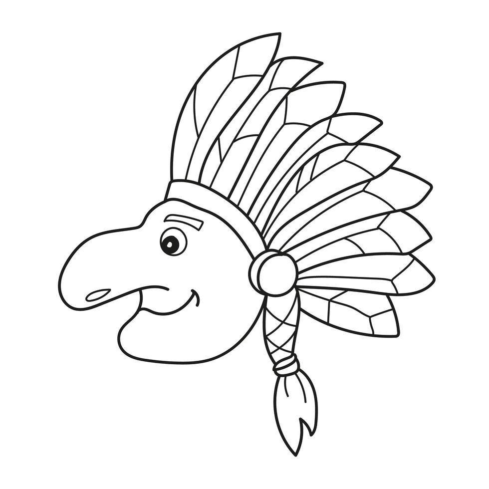 simple página para colorear. Hombre indio nativo con tocado de plumas - página para colorear vector