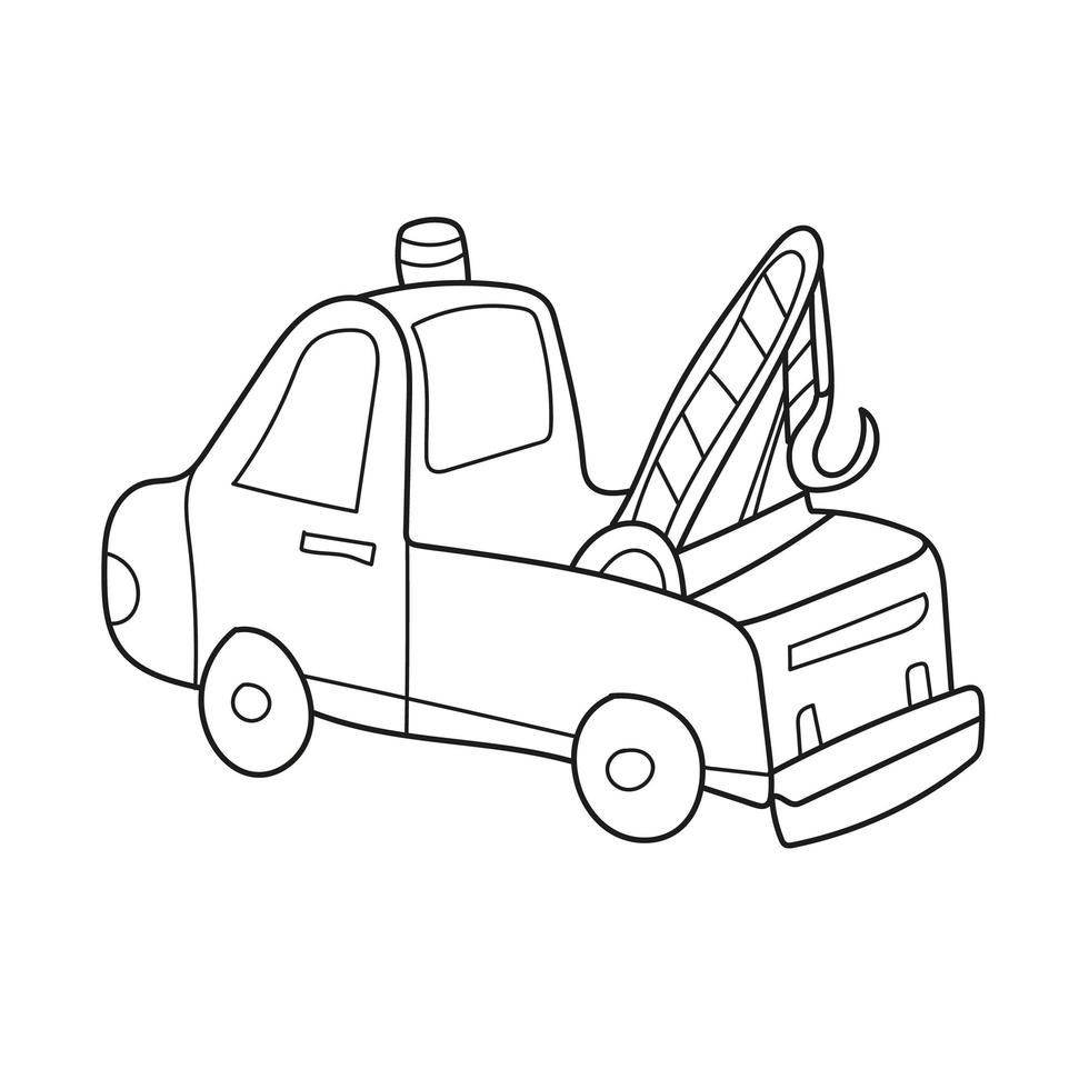 Simple coloring page. Cartoon tow truck evacuator. Coloring book design for kids vector