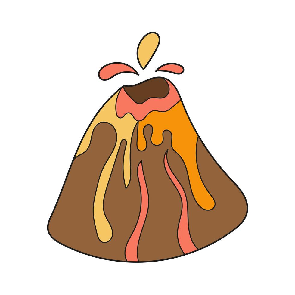 Simple cartoon icon. Volcano with flowed lava in cartoon style vector