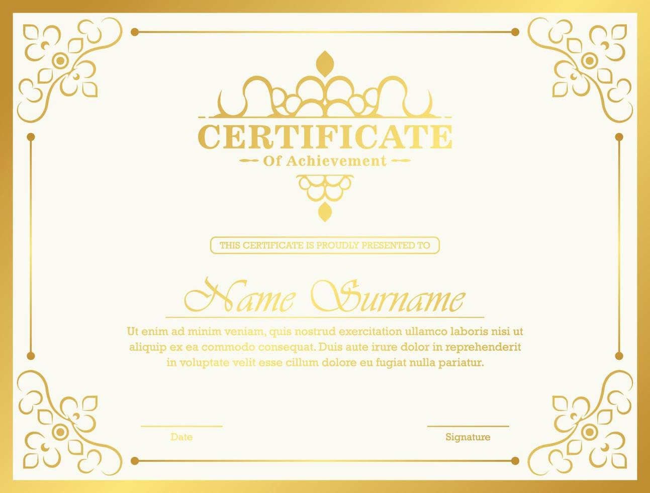 elegant achievement certificate with frame ornament vector