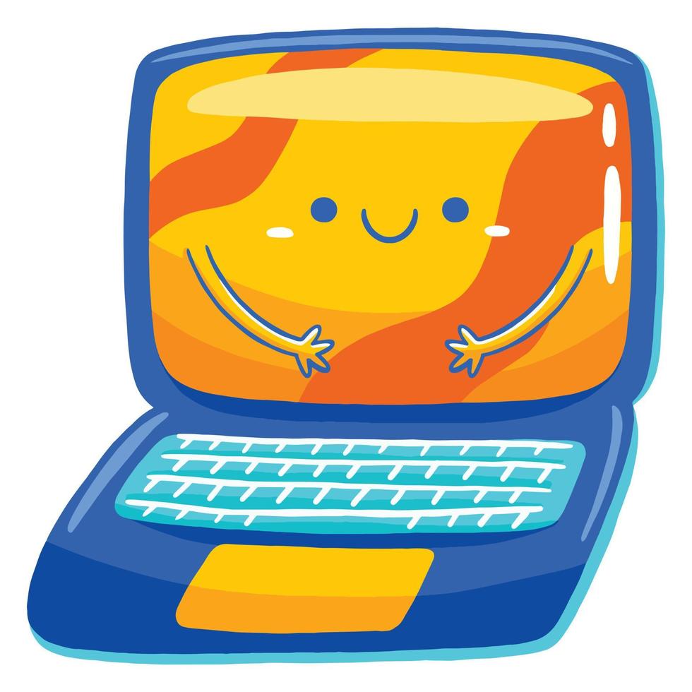 Cute laptop mascot character in flat cartoon style. vector