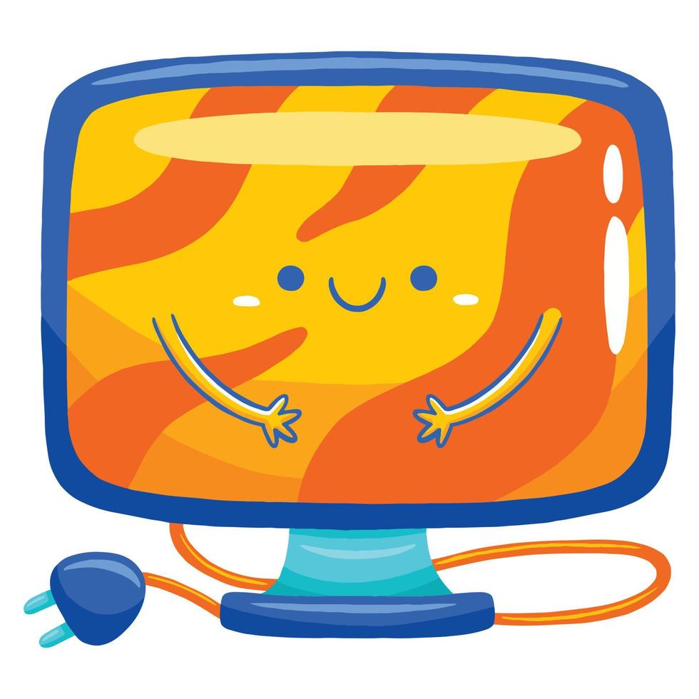Cute monitor mascot character in flat cartoon style. vector