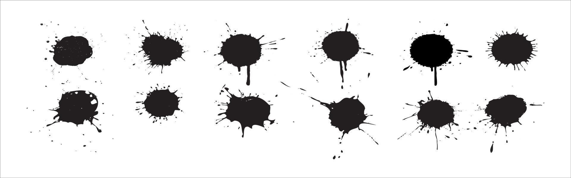Set of blots. Black spots of paint on a white background. Grunge frame of paint. Vector