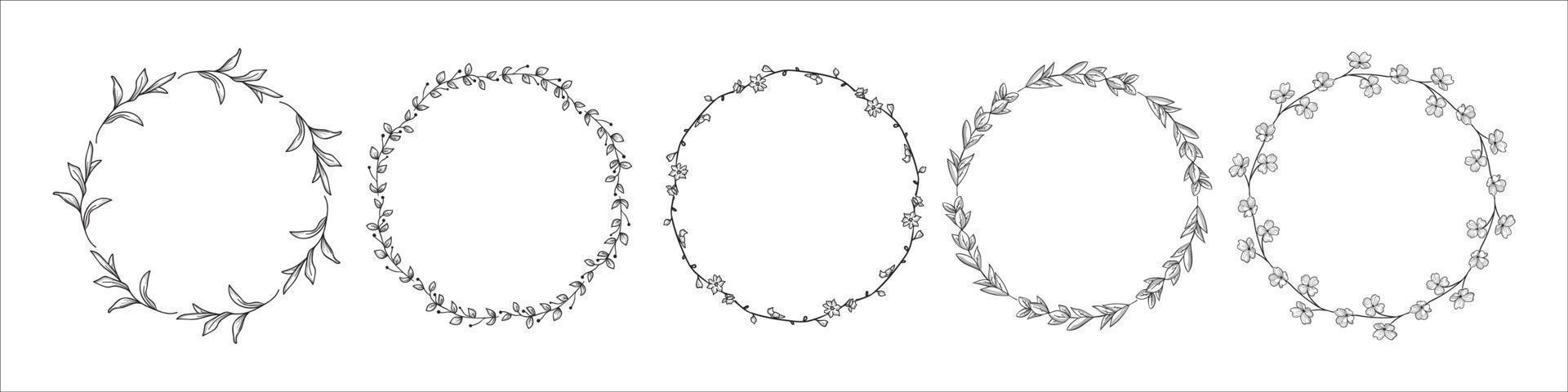 Hand drawn floral wreath and laurel set. Vector frames for cards and invitations