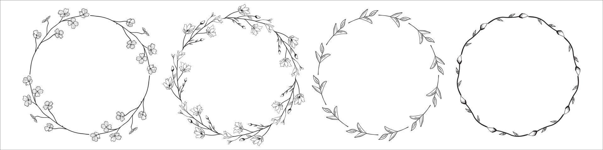 Set of black circular foliate laurels branches.Laurel wreath.Silhouette laurel wreath. vector