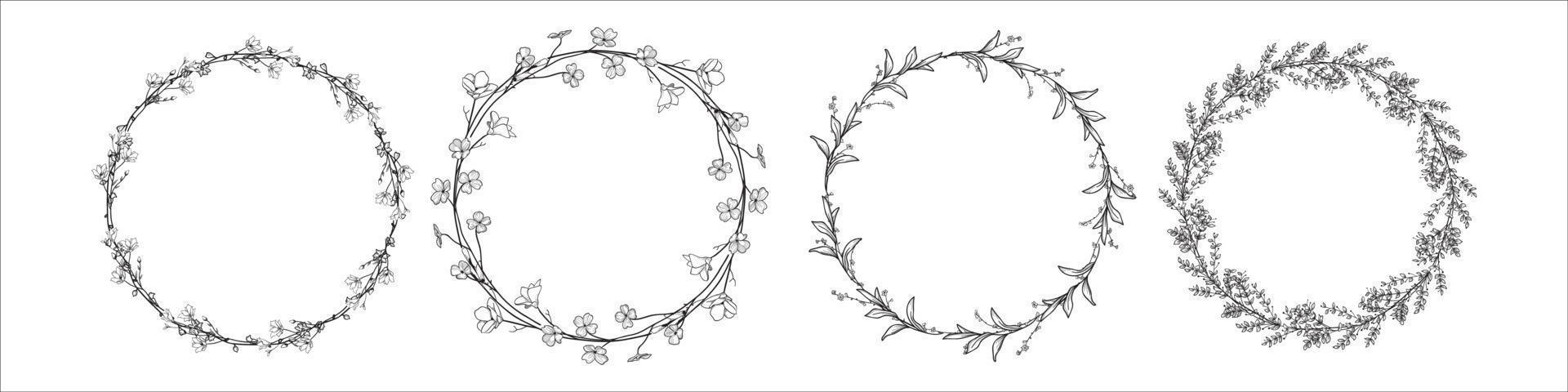 Colección de diferentes hojas de laurel circular de silueta en blanco y negro, coronas de trigo y olivo que representan un premio vector