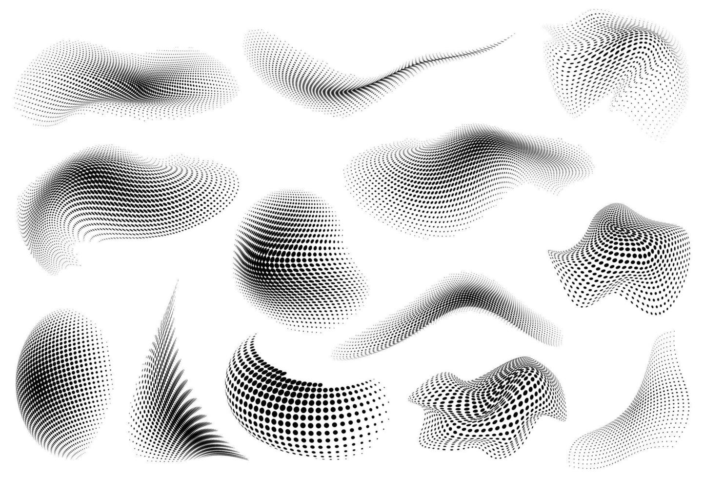 Set of abstract pattern wavy halftone dots. Collection of abstract dotted frames. vector
