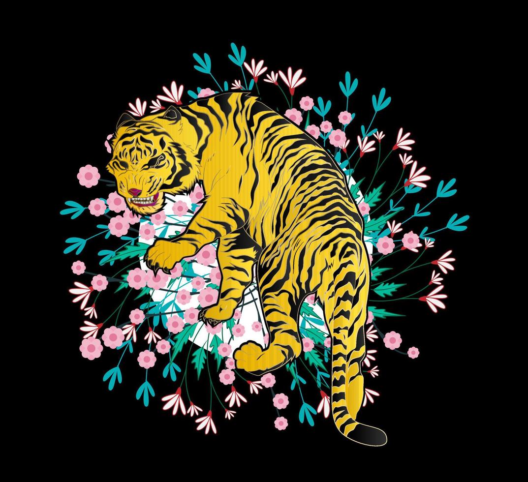 diseño de ilustración de tigre para sukajan es malo tela o camiseta tradicional de japón con bordado digital dibujado a mano hombres camisetas verano casual manga corta hip hop camiseta streetwear vector