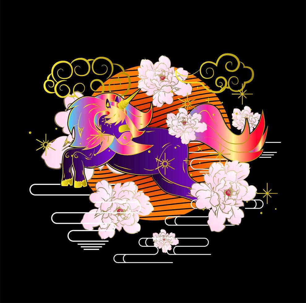 unicorn vector illustration for sukajan jacket kids