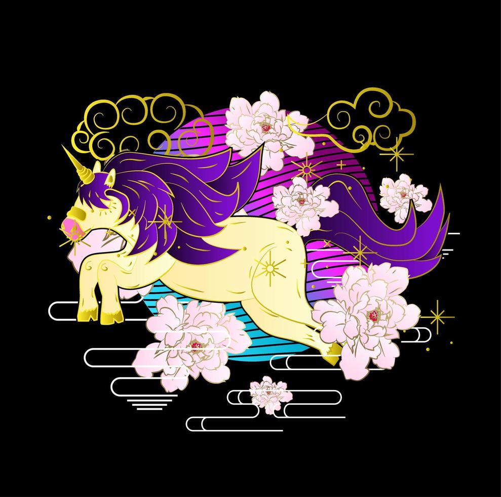 Ilustración de vector de unicornio para niños de chaqueta sukajan