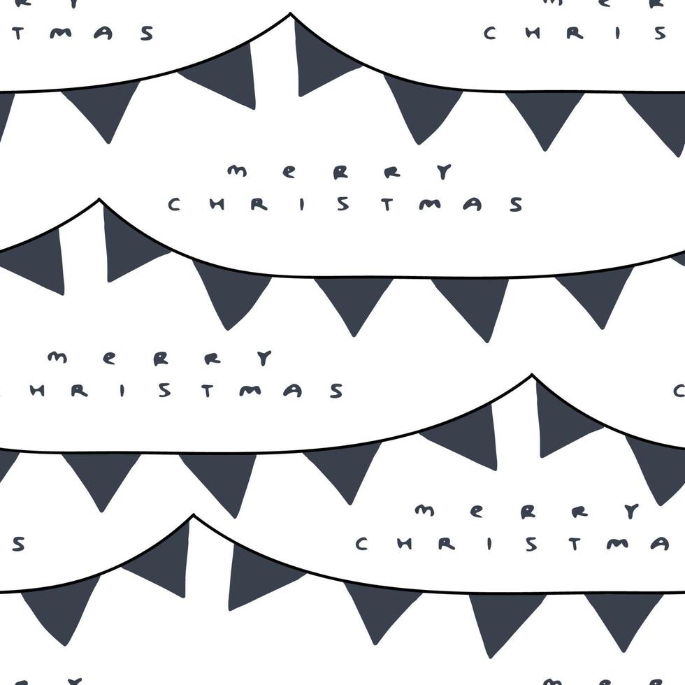 Vector blue white seamless pattern for Christmas time with flags, garland. Design for fabric, curtain, background, wallpaper, clothing, wrapping