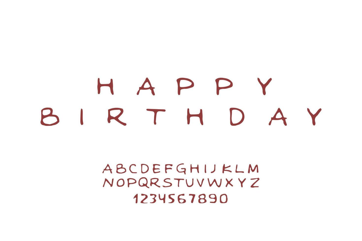 Monochrome hand drawn thin font letters and numbers. Vector isolated illustrations on white background. Happy Birthday phrase as example