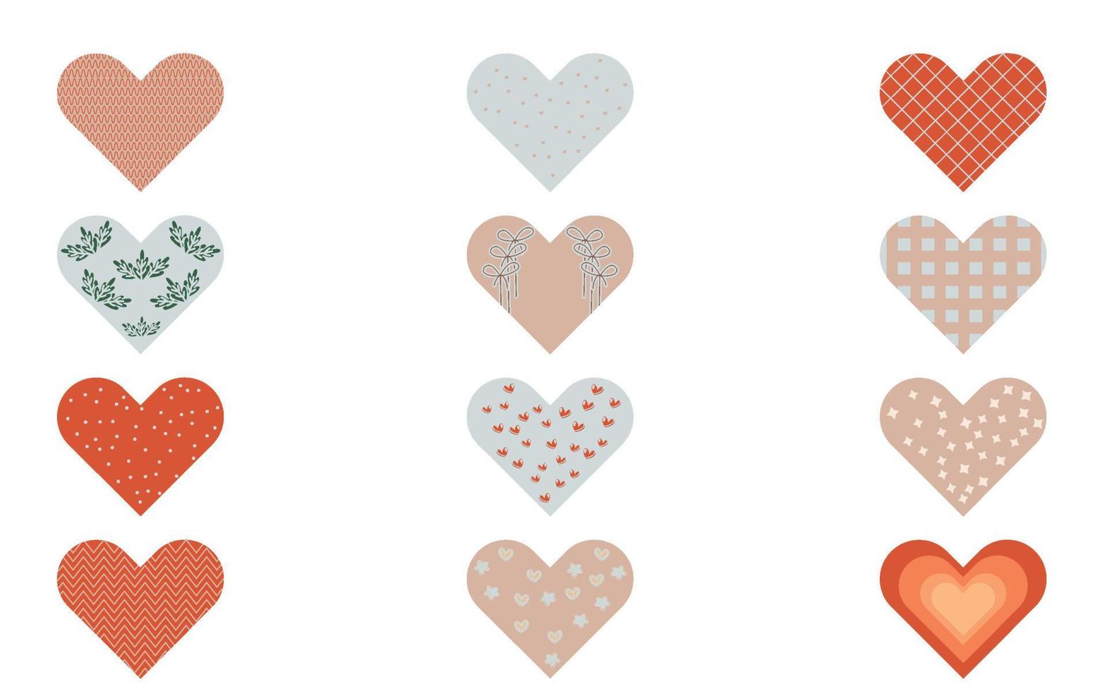 Conjunto de iconos de corazón de dibujos animados planos. símbolo abstracto romántico de varias formas para el día de san valentín. elemento decorativo de plantilla de banner de amor para invitación de boda. aislado en blanco. ilustración vectorial vector