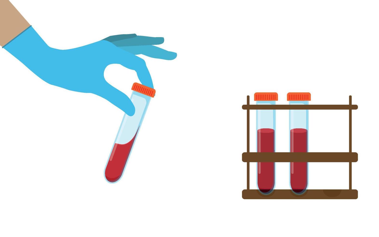 frascos con componentes sanguíneos un tubo de ensayo con sangre, un tubo de ensayo médico en manos de un trabajador médico. ilustración vectorial vector