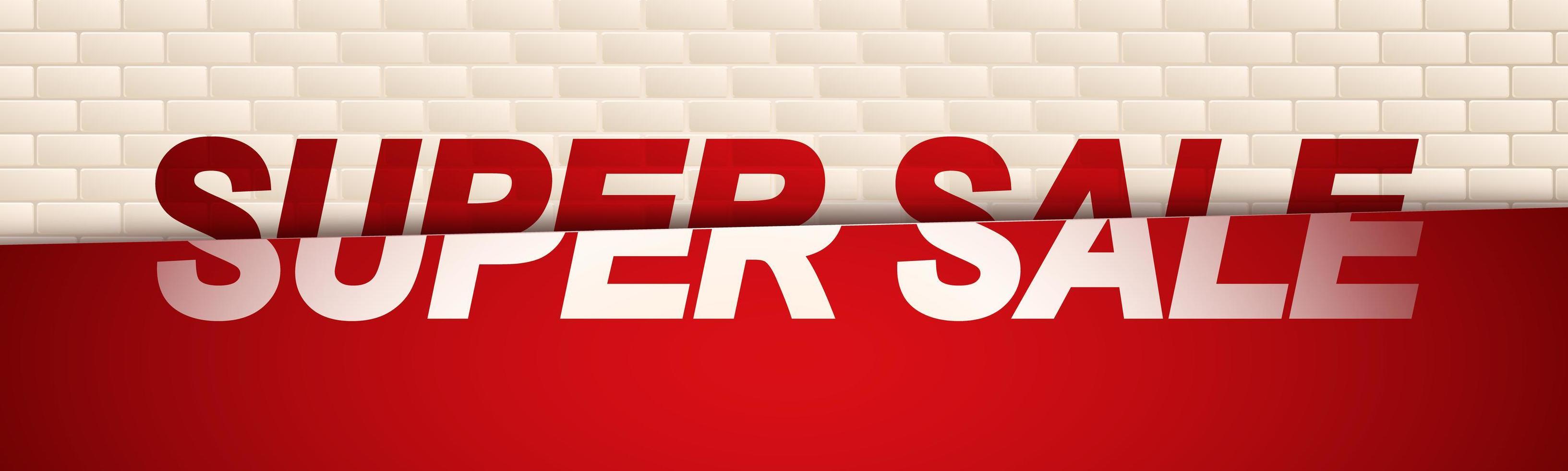 Super sale banner on beige brick wall background. vector