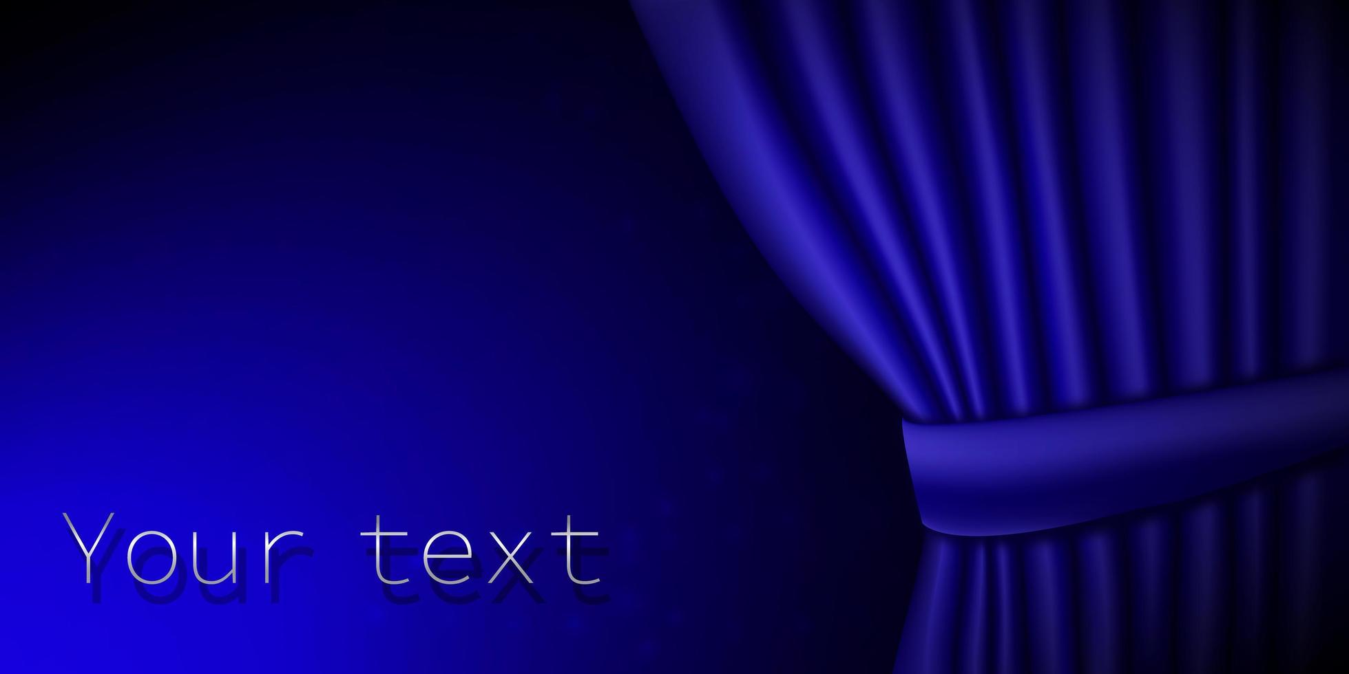 Background with blue velvet curtain. Theatrical drapes vector