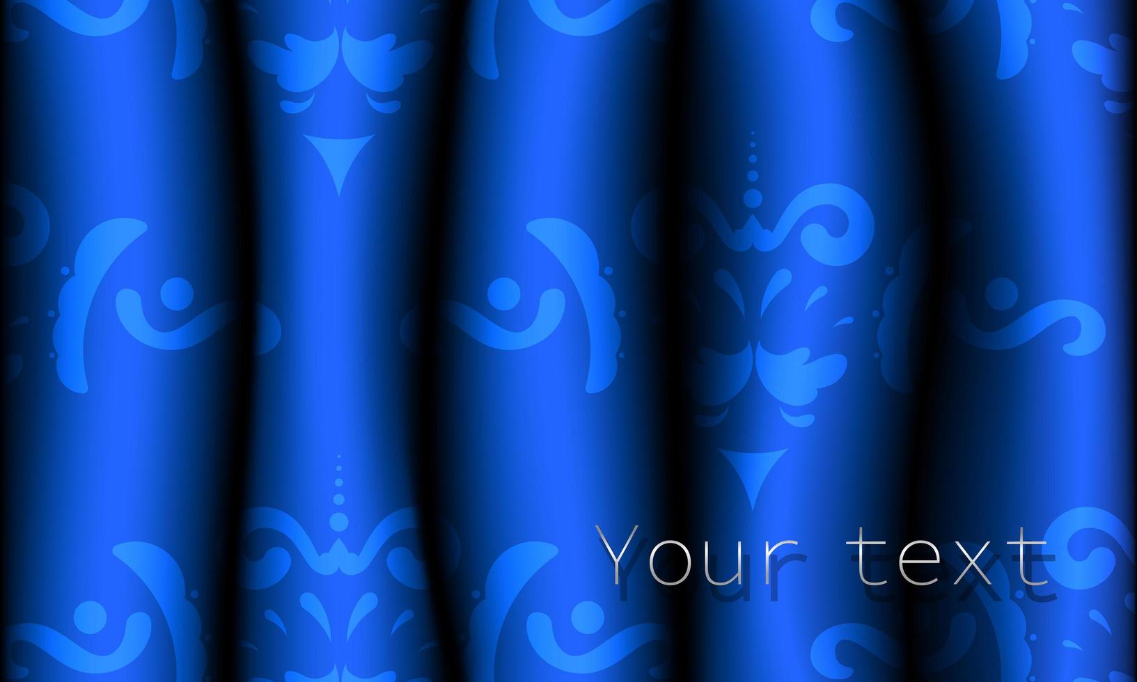 Blue realistic curtain with a pattern. Vector illustration.