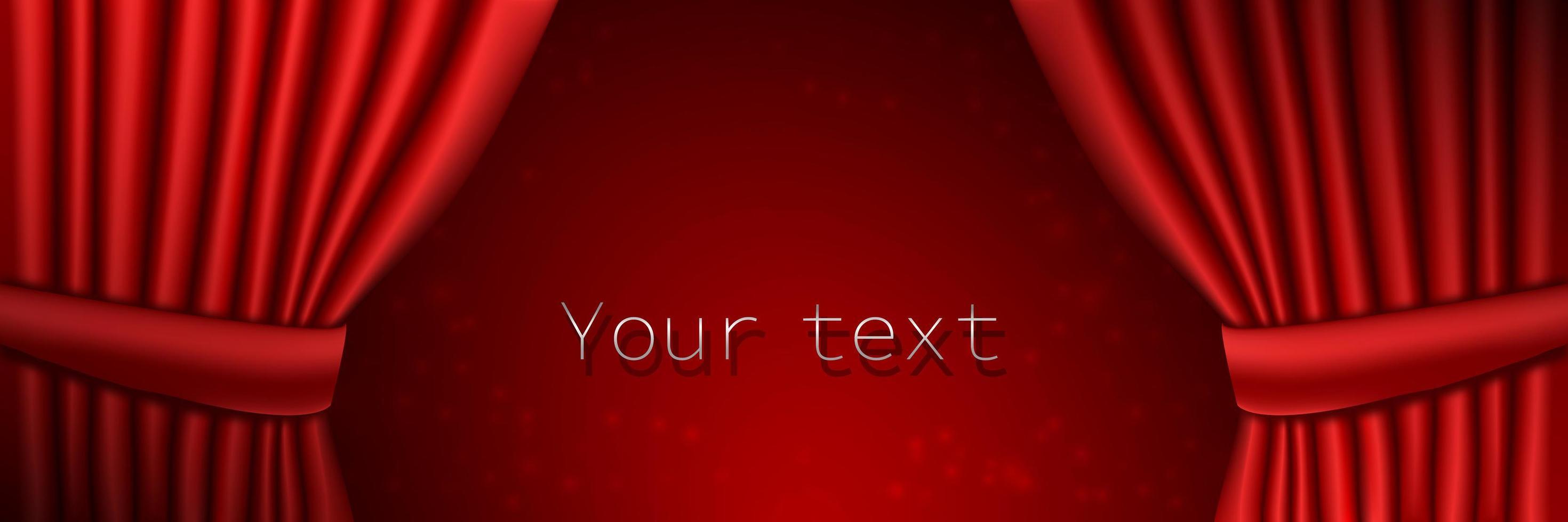 Background with red velvet curtain. Theatrical drapes vector
