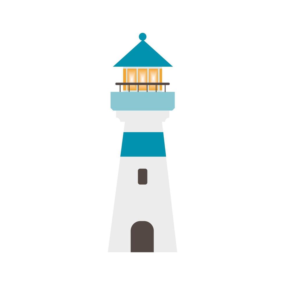 Lighthouse on a white background. Vector illustration of multfilm. Sea and sea adventures