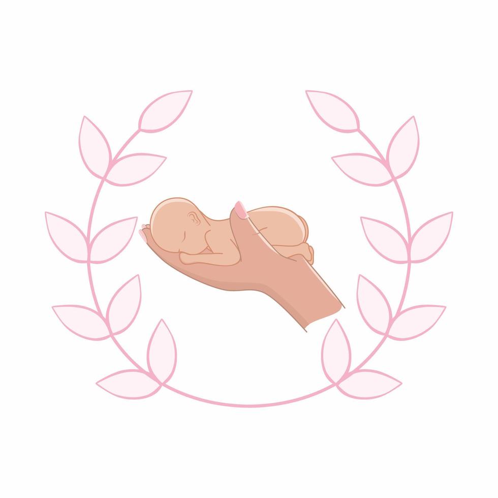 The child is in the mother's arms. Beautiful pink logo logo for medical perinatal center, hospital. Illustration of World Prematurity Day on November 17. World children's day. vector