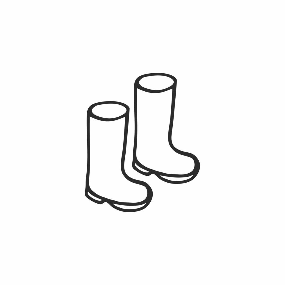 Rubber boots hand-drawn isolated on a white background. Shoes for children and parents. Contour icon for a Shoe store. vector