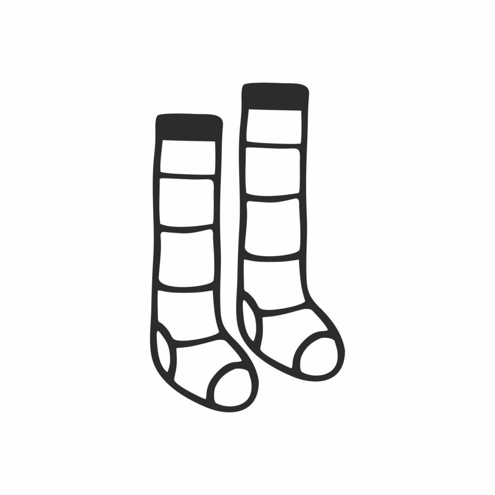 calcetines a rayas calcetines hasta la rodilla dibujados en estilo doodle.  dibujo vectorial en blanco y