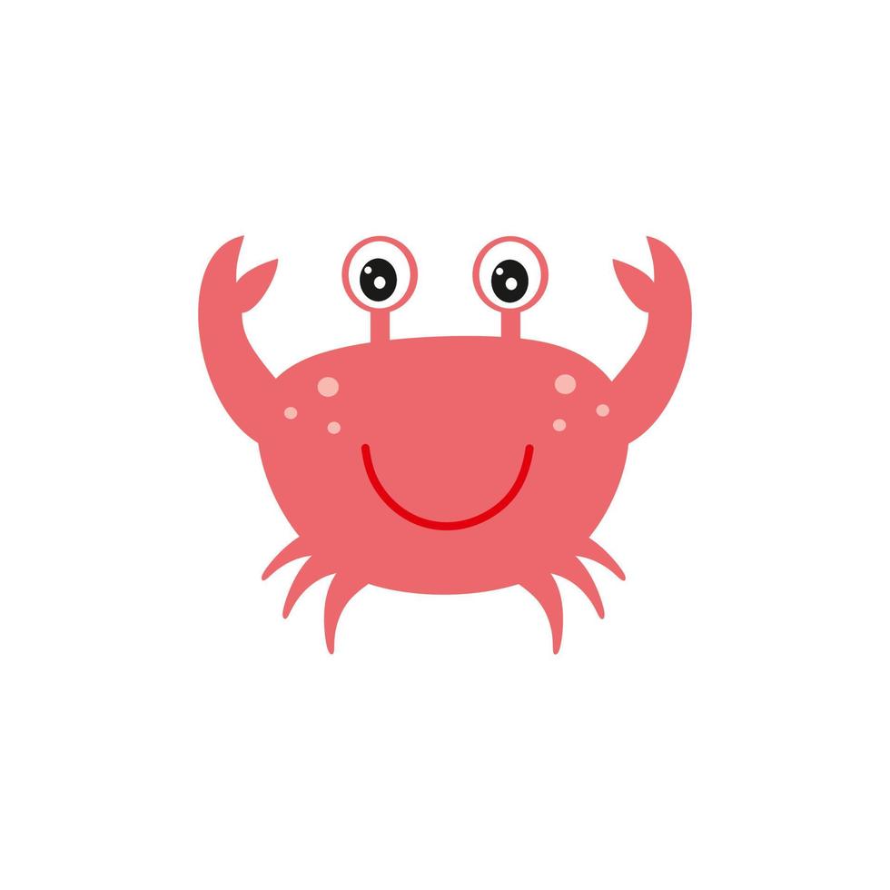 Funny cartoon crab with claws on a white background. Vector illustration for children's book design, recipes, fabric print, children's room. Cute cartoon characters and holiday decorations.