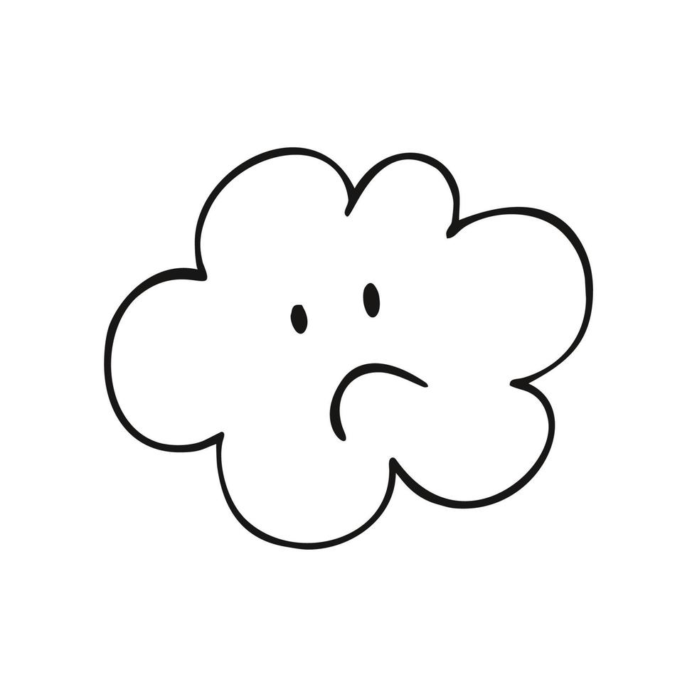 Sad cloud in the style of doodles. Hand-drawn drawing. vector