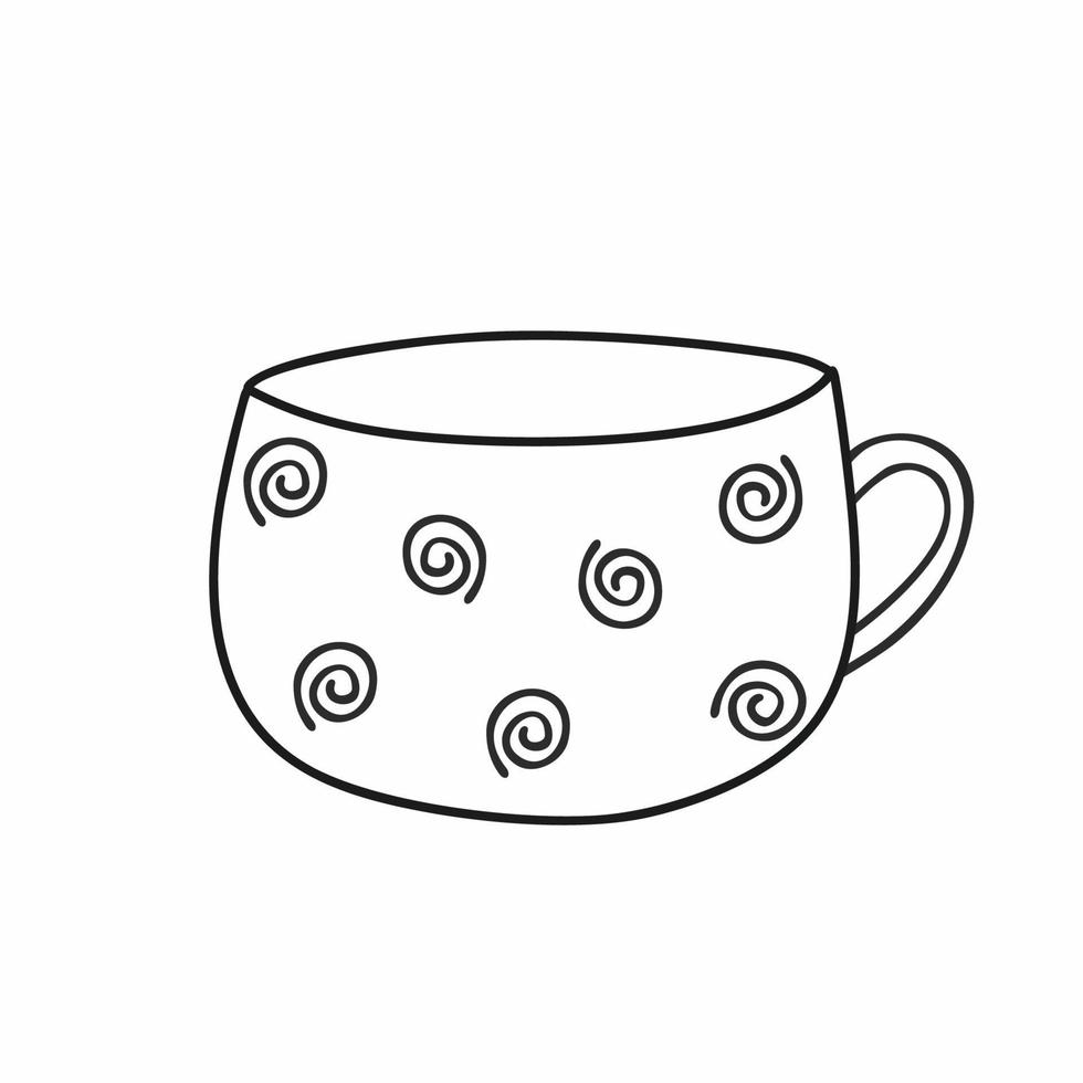 Wide white circle with a beautiful spiral pattern on a white background isolated. Tableware for tea, coffee and tea ceremony. Design element for the menu of a cafe, restaurant, or food pickup point. vector