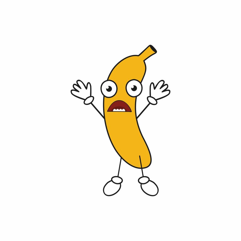 Funny scared banana with eyes and mouth. Funny fruit emoticons. Banana isolated on a white background. vector