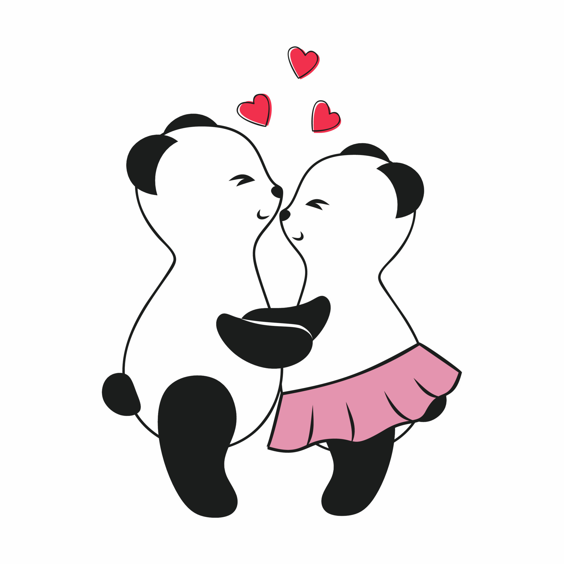 Two cute pandas hug and love each other. Vector cartoon ...