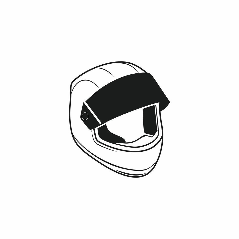Motorcycle racing helmet side view isolated on a white background. Drawing of a black contour Doodle helmet for a motorcycle. Protection, equipment, and security. vector