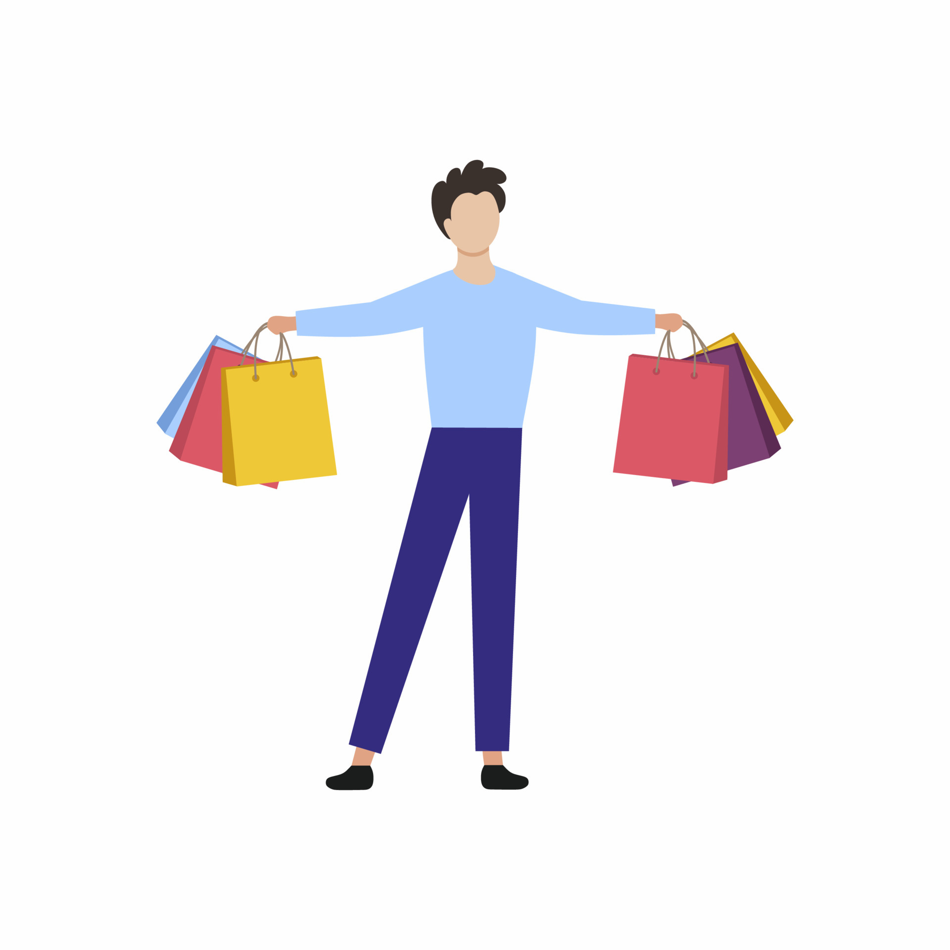 A man is holding shopping bags from a supermarket. The concept of  discounts, promotions, and favorable offers. 4598622 Vector Art at Vecteezy