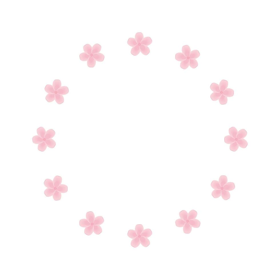 Vector round frame for decorating photos with flowers. Spring Japanese Sakura on a white background. Design element for a logo, poster, banner, or photo album